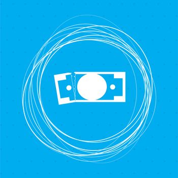 dollar icon on a blue background with abstract circles around and place for your text. illustration