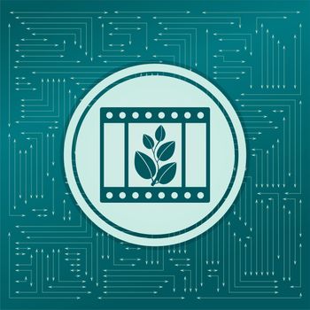 film Icon on a green background, with arrows in different directions. It appears on the electronic board. illustration