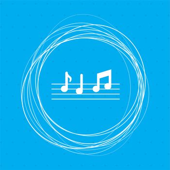 music notes icon on a blue background with abstract circles around and place for your text. illustration