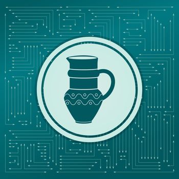 Jug Icon on a green background, with arrows in different directions. It appears on the electronic board. illustration