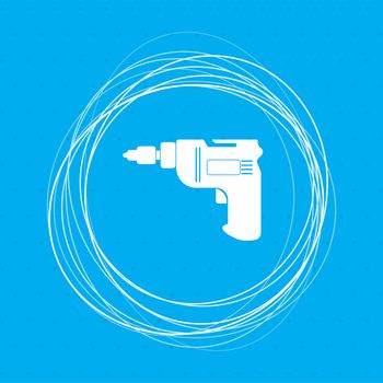 Screwdriver, power drill icon on a blue background with abstract circles around and place for your text. illustration