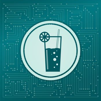 Cocktail Icon on a green background, with arrows in different directions. It appears on the electronic board. illustration