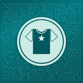 t-shirt icon on a green background, with arrows in different directions. It appears on the electronic board. illustration