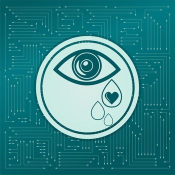 Eye Tears Icon on a green background, with arrows in different directions. It appears on the electronic board. illustration