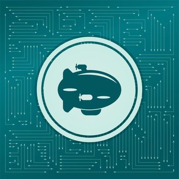 Airship Icon on a green background, with arrows in different directions. It appears on the electronic board. illustration