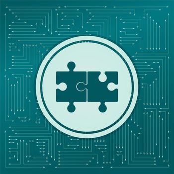 puzzle icon on a green background, with arrows in different directions. It appears on the electronic board. illustration