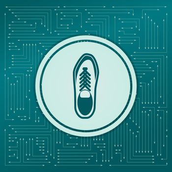 low shoe icon on a green background, with arrows in different directions. It appears on the electronic board. illustration