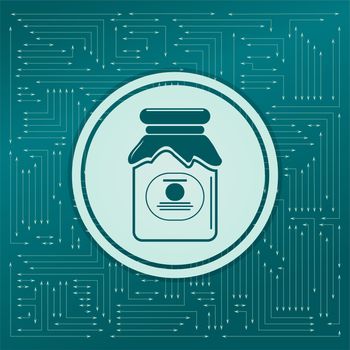 Jam Icon on a green background, with arrows in different directions. It appears on the electronic board. illustration
