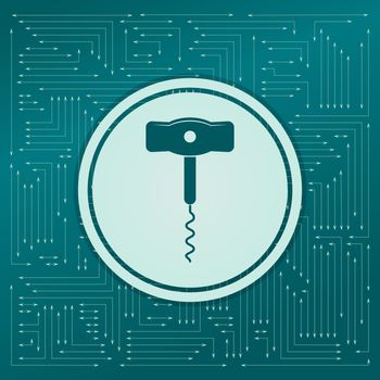 corkscrew icon on a green background, with arrows in different directions. It appears on the electronic board. illustration
