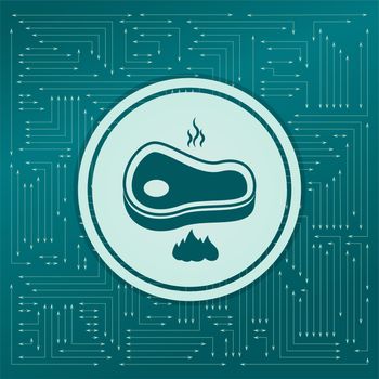 Beef Meat Steak icon on a green background, with arrows in different directions. It appears on the electronic board. illustration