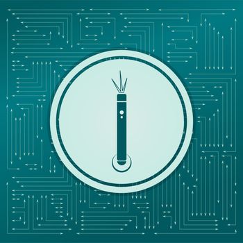 laser pointer icon on a green background, with arrows in different directions. It appears on the electronic board. illustration