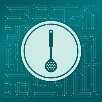 Cooking Icons on a green background, with arrows in different directions. It appears on the electronic board. illustration