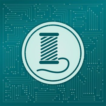 Thread Icon on a green background, with arrows in different directions. It appears on the electronic board. illustration