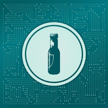 Beer bottle Icon on a green background, with arrows in different directions. It appears on the electronic board. illustration