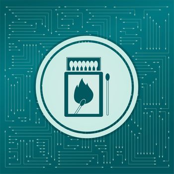 matchbox and matches icon on a green background, with arrows in different directions. It appears on the electronic board. illustration