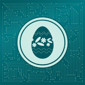 Easter egg icon on a green background, with arrows in different directions. It appears on the electronic board. illustration