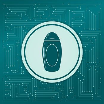 shampoo icon on a green background, with arrows in different directions. It appears on the electronic board. illustration