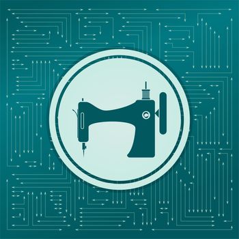 Sewing Machine icon on a green background, with arrows in different directions. It appears on the electronic board. illustration