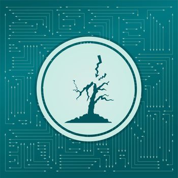 lightning and tree icon on a green background, with arrows in different directions. It appears on the electronic board. illustration