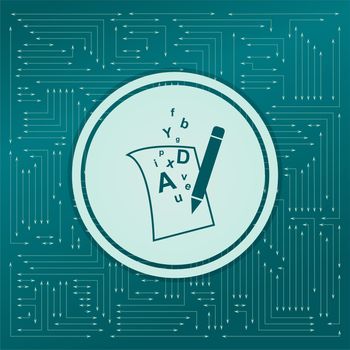 letter page text icon on a green background, with arrows in different directions. It appears on the electronic board. illustration