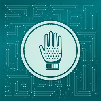 gloves icon on a green background, with arrows in different directions. It appears on the electronic board. illustration