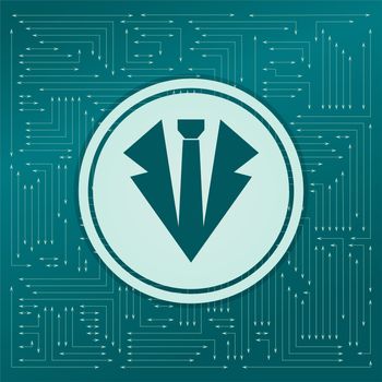 Necktie icon on a green background, with arrows in different directions. It appears on the electronic board. illustration
