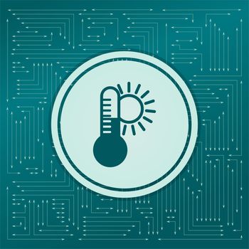 temperature, Medicine thermometer, Weather climate icon on a green background, with arrows in different directions. It appears on the electronic board. illustration