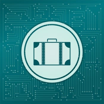 luggage icon on a green background, with arrows in different directions. It appears on the electronic board. illustration