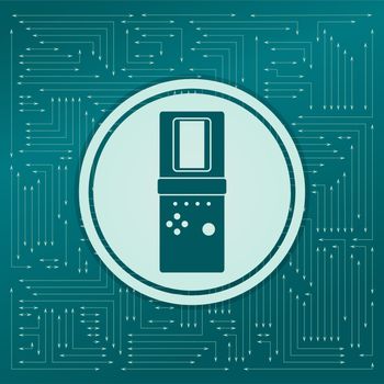 Tetris icon on a green background, with arrows in different directions. It appears on the electronic board. illustration