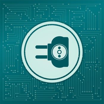 socket icon on a green background, with arrows in different directions. It appears on the electronic board. illustration