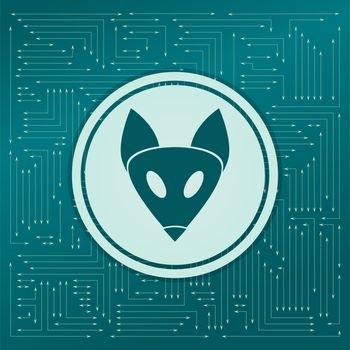 Fox icon on a green background, with arrows in different directions. It appears on the electronic board. illustration