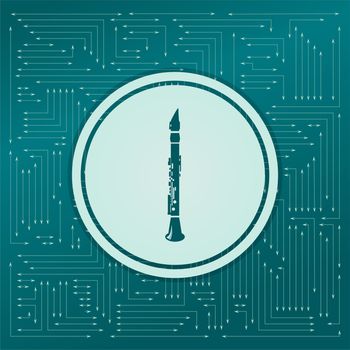 Clarinet icon on a green background, with arrows in different directions. It appears on the electronic board. illustration