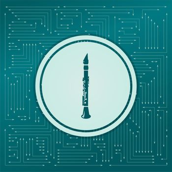 Clarinet icon on a green background, with arrows in different directions. It appears on the electronic board. illustration