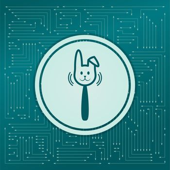 easter rabbit icon on a green background, with arrows in different directions. It appears on the electronic board. illustration