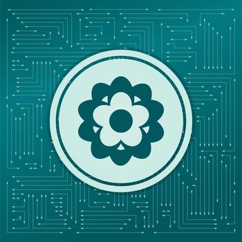 flower icon on a green background, with arrows in different directions. It appears on the electronic board. illustration