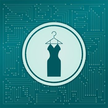 Dress Icon on a green background, with arrows in different directions. It appears on the electronic board. illustration