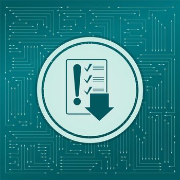 Pictograph of checklist icon on a green background, with arrows in different directions. It appears on the electronic board. illustration