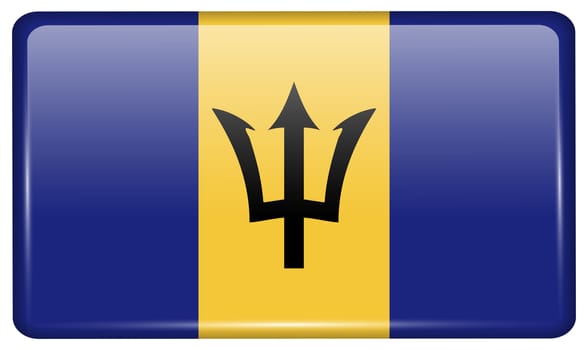 Flags of Barbados in the form of a magnet on refrigerator with reflections light. illustration
