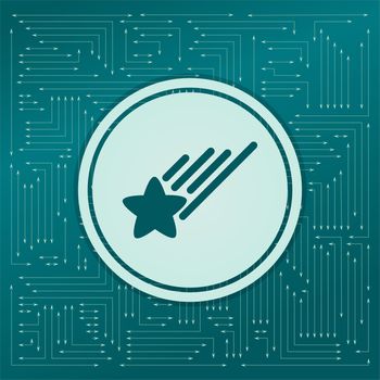 Star Icon on a green background, with arrows in different directions. It appears on the electronic board. illustration
