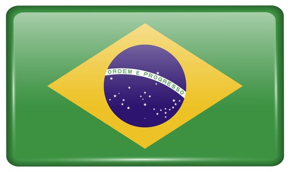 Flags of Brazil in the form of a magnet on refrigerator with reflections light. illustration