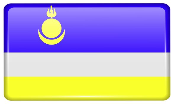 Flags of Buryatia in the form of a magnet on refrigerator with reflections light. illustration