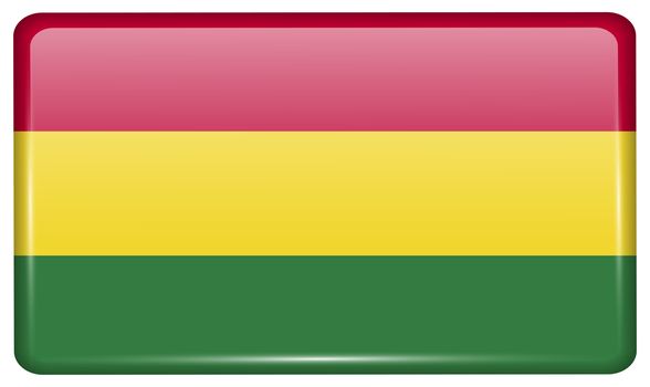 Flags of Bolivia in the form of a magnet on refrigerator with reflections light. illustration