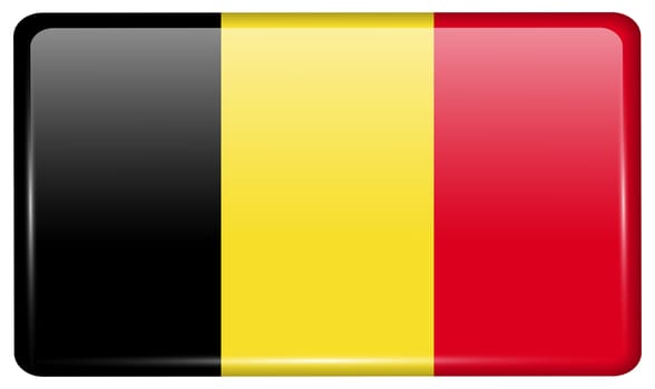 Flags of Belgium in the form of a magnet on refrigerator with reflections light. illustration