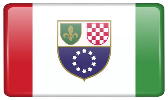 Flags of Bosnia and Herzegovina Federation in the form of a magnet on refrigerator with reflections light. illustration