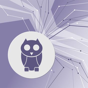 Cute owl cartoon character icon on purple abstract modern background. The lines in all directions. With room for your advertising. illustration