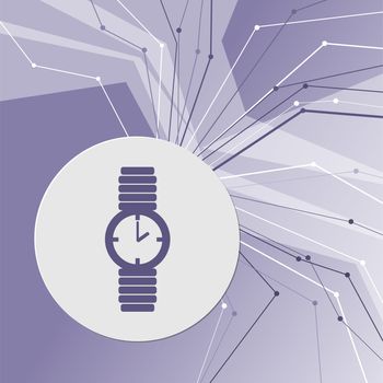 watch icon on purple abstract modern background. The lines in all directions. With room for your advertising. illustration