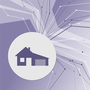 house with garage icon on purple abstract modern background. The lines in all directions. With room for your advertising. illustration