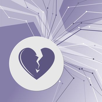Broken heart icon on purple abstract modern background. The lines in all directions. With room for your advertising. illustration