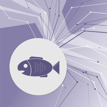 Fish icon on purple abstract modern background. The lines in all directions. With room for your advertising. illustration