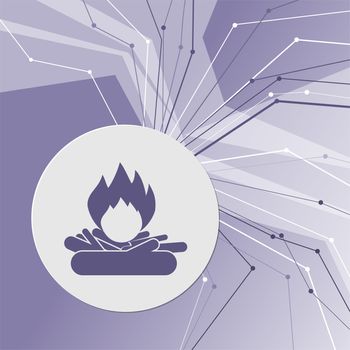 Fire Icon on purple abstract modern background. The lines in all directions. With room for your advertising. illustration